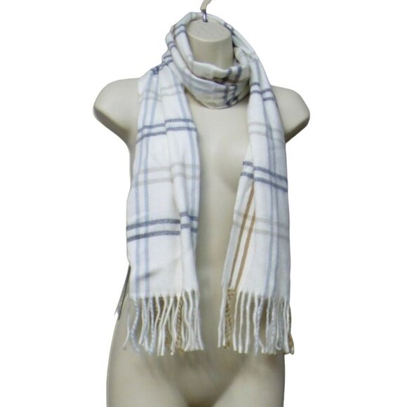Steve Madden Mid Weight Plaid  Muffler Scarf, 11”x 70”, Ivory-Made in Italy - Picture 2 of 8